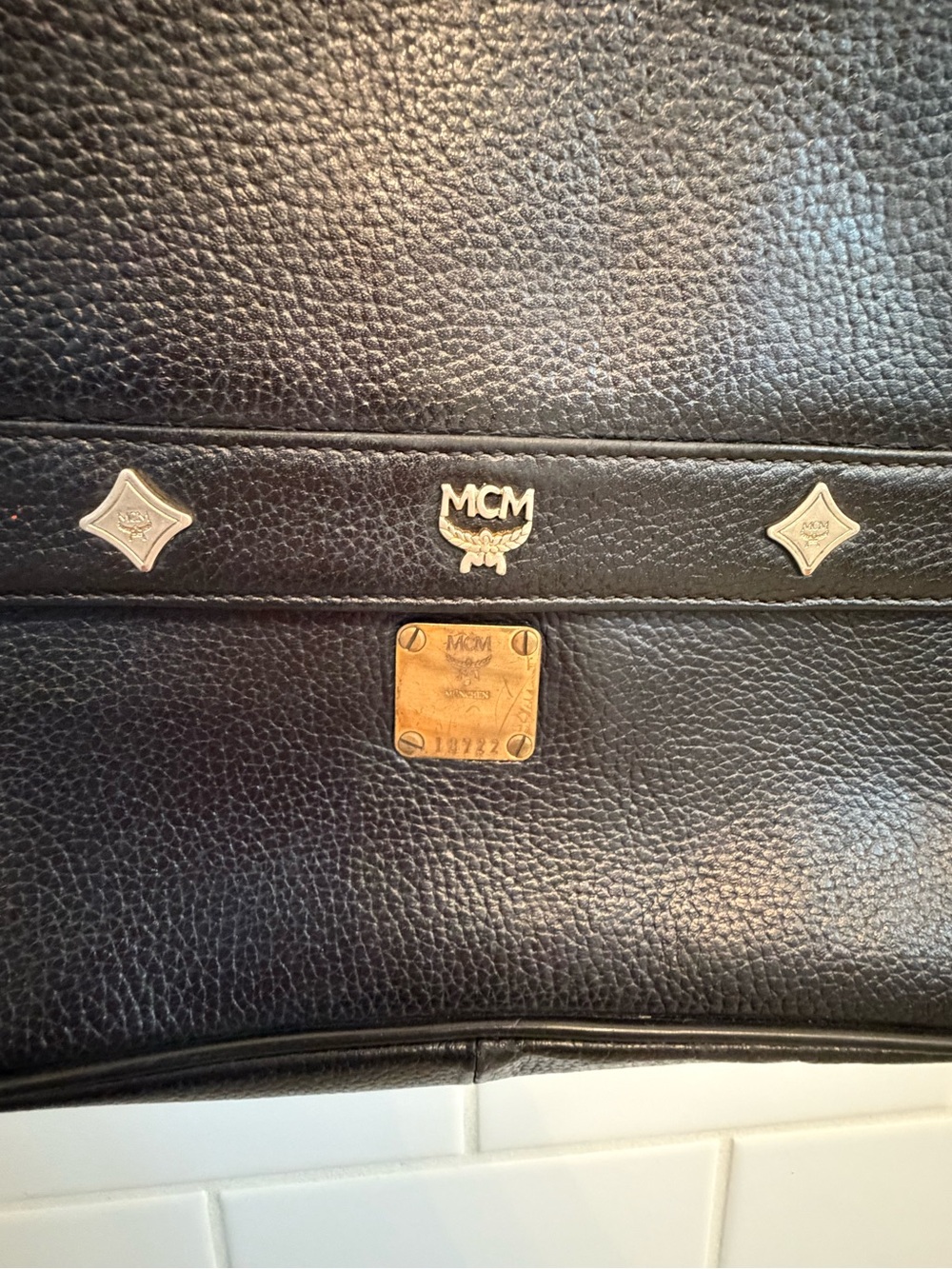 MCM Black Leather Shoulder Bag with Gold Accents - Picture 6 of 6